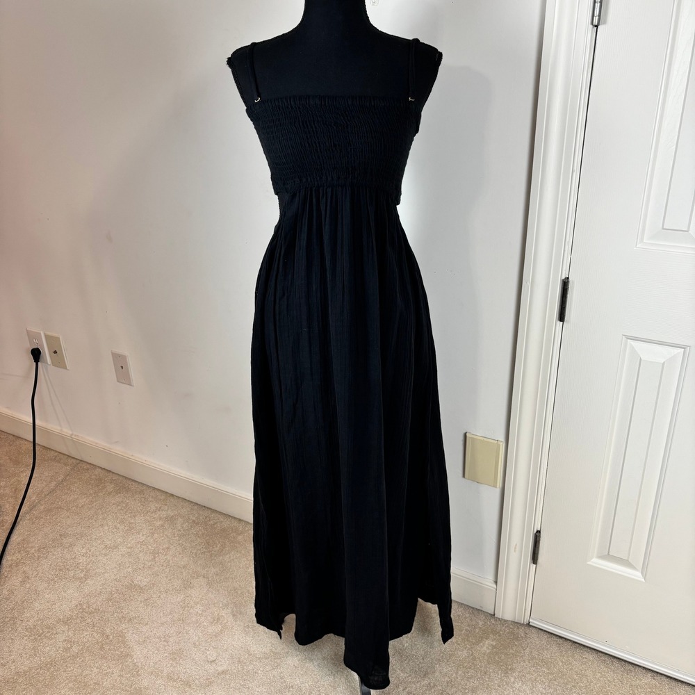 Sea Level Australia Sunset Bandeau Dress‎ Black Cotton Smocked Cutout Maxi M NEW